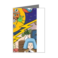 Astronaut Moon Monsters Spaceship Universe Space Cosmos Mini Greeting Card by Maspions