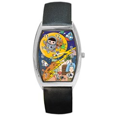 Astronaut Moon Monsters Spaceship Universe Space Cosmos Barrel Style Metal Watch by Maspions