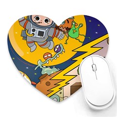 Astronaut Moon Monsters Spaceship Universe Space Cosmos Heart Mousepad