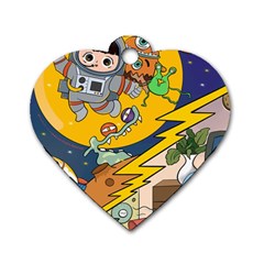 Astronaut Moon Monsters Spaceship Universe Space Cosmos Dog Tag Heart (one Side)