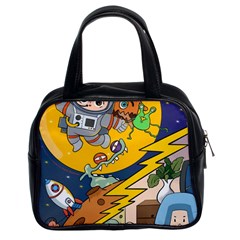 Astronaut Moon Monsters Spaceship Universe Space Cosmos Classic Handbag (two Sides) by Maspions