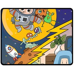 Astronaut Moon Monsters Spaceship Universe Space Cosmos Fleece Blanket (medium) by Maspions