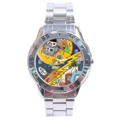 Astronaut Moon Monsters Spaceship Universe Space Cosmos Stainless Steel Analogue Watch