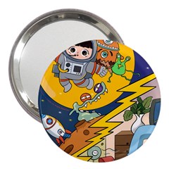 Astronaut Moon Monsters Spaceship Universe Space Cosmos 3  Handbag Mirrors by Maspions