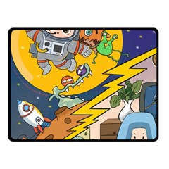 Astronaut Moon Monsters Spaceship Universe Space Cosmos Two Sides Fleece Blanket (small)