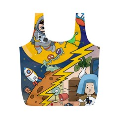 Astronaut Moon Monsters Spaceship Universe Space Cosmos Full Print Recycle Bag (m)