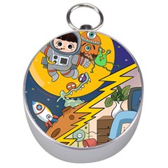 Astronaut Moon Monsters Spaceship Universe Space Cosmos Silver Compasses by Maspions