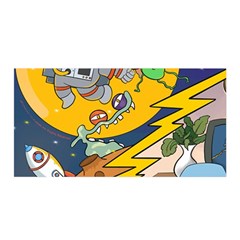 Astronaut Moon Monsters Spaceship Universe Space Cosmos Satin Wrap 35  X 70 