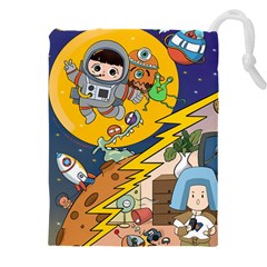 Astronaut Moon Monsters Spaceship Universe Space Cosmos Drawstring Pouch (5xl) by Maspions