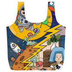 Astronaut Moon Monsters Spaceship Universe Space Cosmos Full Print Recycle Bag (xxl) by Maspions