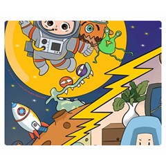 Astronaut Moon Monsters Spaceship Universe Space Cosmos Premium Plush Fleece Blanket (medium) by Maspions