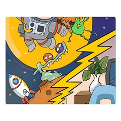 Astronaut Moon Monsters Spaceship Universe Space Cosmos Premium Plush Fleece Blanket (large) by Maspions