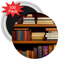 Book Nook Books Bookshelves Comfortable Cozy Literature Library Study Reading Room Fiction Entertain 3  Magnets (100 Pack) by Maspions