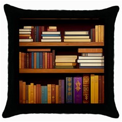 Book Nook Books Bookshelves Comfortable Cozy Literature Library Study Reading Room Fiction Entertain Throw Pillow Case (black)