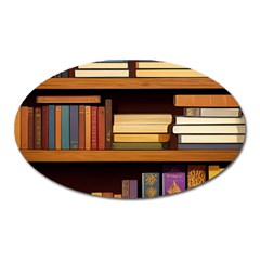 Book Nook Books Bookshelves Comfortable Cozy Literature Library Study Reading Room Fiction Entertain Oval Magnet by Maspions