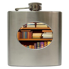 Book Nook Books Bookshelves Comfortable Cozy Literature Library Study Reading Room Fiction Entertain Hip Flask (6 Oz)