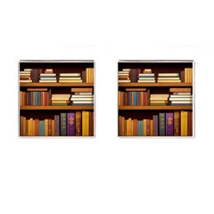 Book Nook Books Bookshelves Comfortable Cozy Literature Library Study Reading Room Fiction Entertain Cufflinks (square) by Maspions