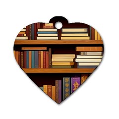 Book Nook Books Bookshelves Comfortable Cozy Literature Library Study Reading Room Fiction Entertain Dog Tag Heart (two Sides) by Maspions