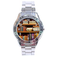 Book Nook Books Bookshelves Comfortable Cozy Literature Library Study Reading Room Fiction Entertain Stainless Steel Analogue Watch