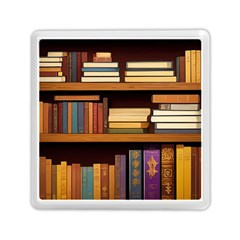 Book Nook Books Bookshelves Comfortable Cozy Literature Library Study Reading Room Fiction Entertain Memory Card Reader (square) by Maspions