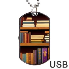 Book Nook Books Bookshelves Comfortable Cozy Literature Library Study Reading Room Fiction Entertain Dog Tag Usb Flash (one Side)