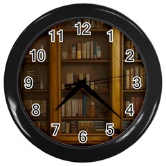 Books Book Shelf Shelves Knowledge Book Cover Gothic Old Ornate Library Wall Clock (black) by Maspions