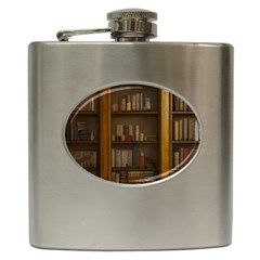 Books Book Shelf Shelves Knowledge Book Cover Gothic Old Ornate Library Hip Flask (6 Oz)