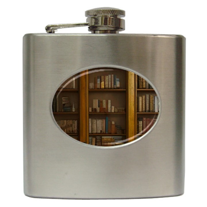 Books Book Shelf Shelves Knowledge Book Cover Gothic Old Ornate Library Hip Flask (6 oz)