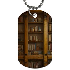 Books Book Shelf Shelves Knowledge Book Cover Gothic Old Ornate Library Dog Tag (two Sides) by Maspions