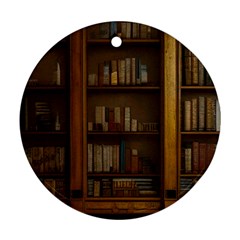 Books Book Shelf Shelves Knowledge Book Cover Gothic Old Ornate Library Round Ornament (two Sides) by Maspions