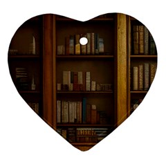 Books Book Shelf Shelves Knowledge Book Cover Gothic Old Ornate Library Heart Ornament (two Sides) by Maspions