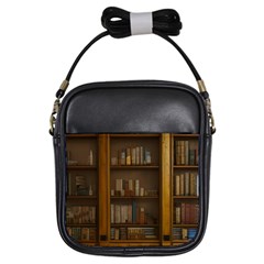 Books Book Shelf Shelves Knowledge Book Cover Gothic Old Ornate Library Girls Sling Bag