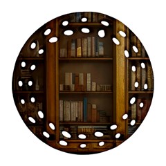 Books Book Shelf Shelves Knowledge Book Cover Gothic Old Ornate Library Round Filigree Ornament (two Sides) by Maspions