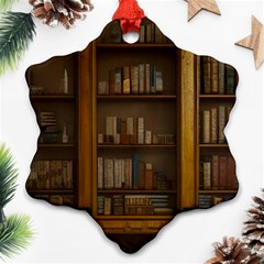 Books Book Shelf Shelves Knowledge Book Cover Gothic Old Ornate Library Snowflake Ornament (two Sides) by Maspions