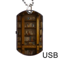 Books Book Shelf Shelves Knowledge Book Cover Gothic Old Ornate Library Dog Tag Usb Flash (two Sides) by Maspions