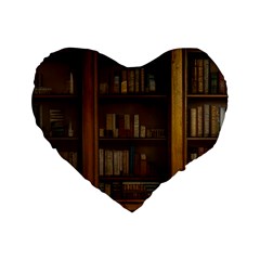 Books Book Shelf Shelves Knowledge Book Cover Gothic Old Ornate Library Standard 16  Premium Flano Heart Shape Cushions by Maspions