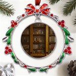 Books Book Shelf Shelves Knowledge Book Cover Gothic Old Ornate Library Metal X mas Wreath Ribbon Ornament Front