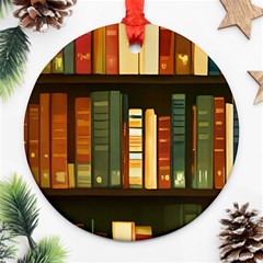 Books Bookshelves Library Fantasy Apothecary Book Nook Literature Study Ornament (round) by Grandong