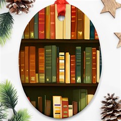 Books Bookshelves Library Fantasy Apothecary Book Nook Literature Study Oval Ornament (two Sides) by Grandong