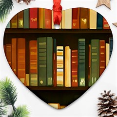 Books Bookshelves Library Fantasy Apothecary Book Nook Literature Study Heart Ornament (two Sides) by Grandong