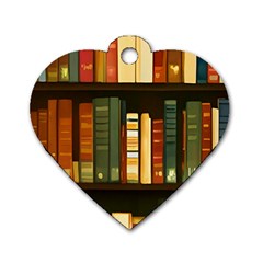 Books Bookshelves Library Fantasy Apothecary Book Nook Literature Study Dog Tag Heart (one Side) by Grandong