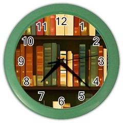 Books Bookshelves Library Fantasy Apothecary Book Nook Literature Study Color Wall Clock by Grandong