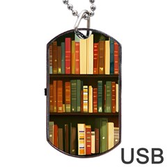 Books Bookshelves Library Fantasy Apothecary Book Nook Literature Study Dog Tag Usb Flash (two Sides) by Grandong