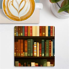 Books Bookshelves Library Fantasy Apothecary Book Nook Literature Study Uv Print Square Tile Coaster  by Grandong