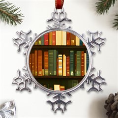 Books Bookshelves Library Fantasy Apothecary Book Nook Literature Study Metal Large Snowflake Ornament by Grandong