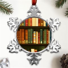 Books Bookshelves Library Fantasy Apothecary Book Nook Literature Study Metal Small Snowflake Ornament by Grandong