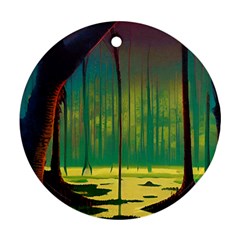 Nature Swamp Water Sunset Spooky Night Reflections Bayou Lake Ornament (round) by Grandong