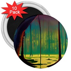 Nature Swamp Water Sunset Spooky Night Reflections Bayou Lake 3  Magnets (10 Pack)  by Grandong