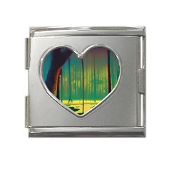 Nature Swamp Water Sunset Spooky Night Reflections Bayou Lake Mega Link Heart Italian Charm (18mm) by Grandong