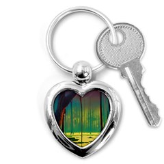 Nature Swamp Water Sunset Spooky Night Reflections Bayou Lake Key Chain (heart) by Grandong